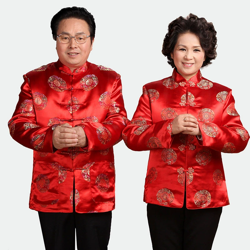 Осеннее платье 2383-1 Платье для пары среднего и пожилого возраста Зимнее пальто с хлопковой подкладкой Мужское и женское платье с длинным рукавом на день рождения Костюм Тан для китайских пожилых людей