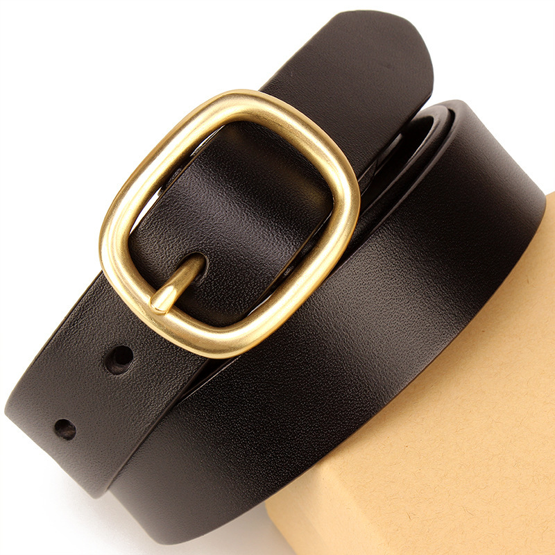 Pure Copper Japanese Pin Buckle Wide Belt Women's First Layer Cowhide Casual All-match Belt Men's Jeans Belt 28mm