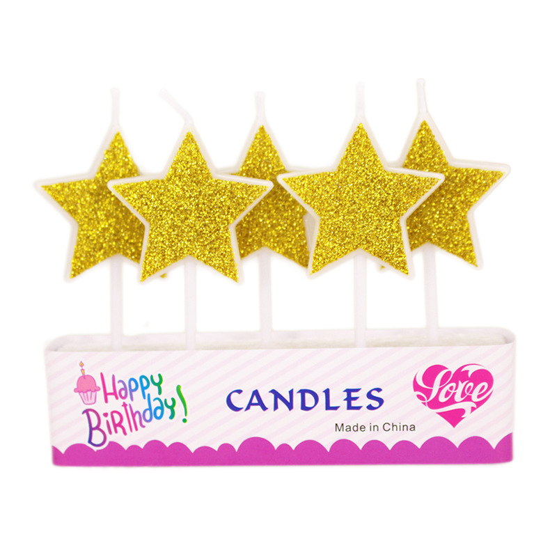 Día de San Valentín polvo de oro vela de feliz cumpleaños pastel de horneado romántico estrella de cinco puntas rosa dorado vela de amor al por mayor