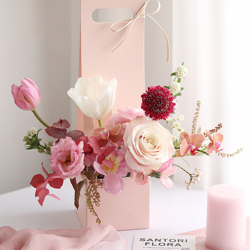 Cesta de flores de papel para llevar, caja para arreglos florales del Día de la Madre, materiales para envolver flores, caja de flores portátil, bolsa de papel kraft para flores.