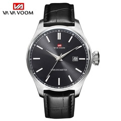 男士休閒商務竹節紋皮帶石英手錶 太陽紋藍面跨境日曆防水手錶men