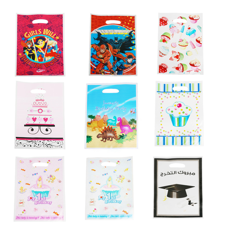 彩色卡通塑料手提袋蝙蝠侠神奇女侠蛋糕生日派对聚会礼品袋
