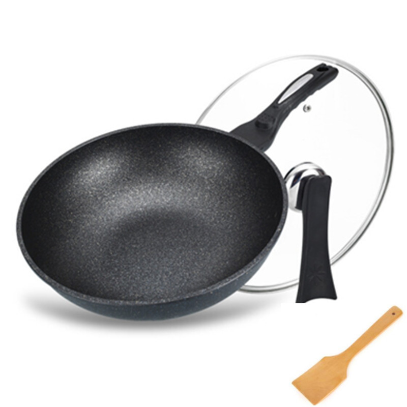 Korean Wheat Stone Wok,Aluminum Alloy Non-stick Wok,Oil Fume Wok,Induction Cooker,Universal Wok,Cooking Spoon