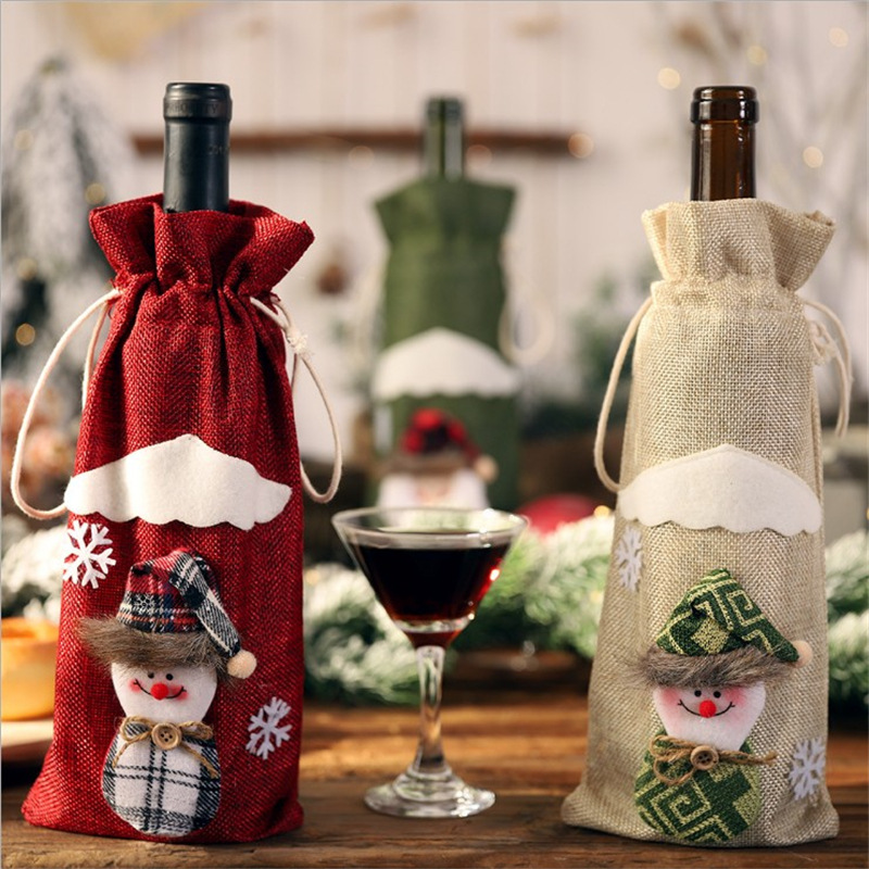 19 Nueva Navidad suministros de decoración del hogar botella de vino de Navidad cubierta vino tinto botella de vino champán bolsa mesa de comedor vestir