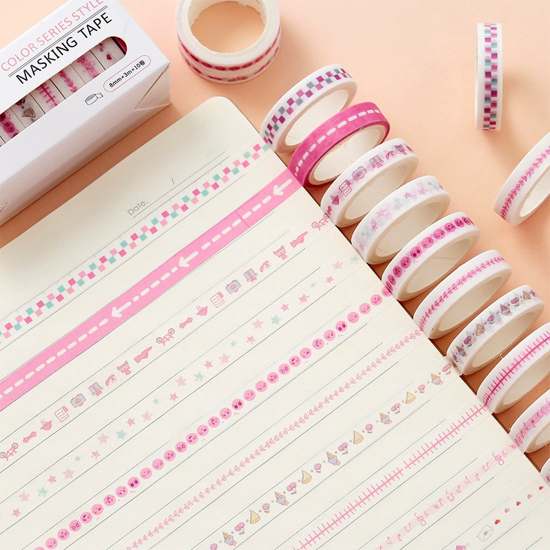 Washi Masking Tape Set, 8 mm, Rainbow Base Multi-Color Decorative Rolls