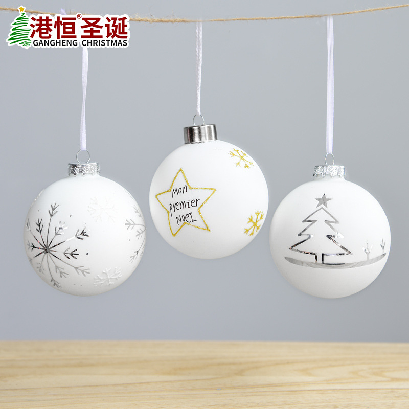 Bola de Navidad de cristal de 8 cm, transparente, para colgar, decoración navideña, bodas, perlas, lentejuelas, pintada, esmerilada