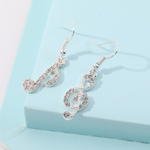 韩国气质不对称音符合金耳环女 个性百搭符号镶钻几何耳饰品批发