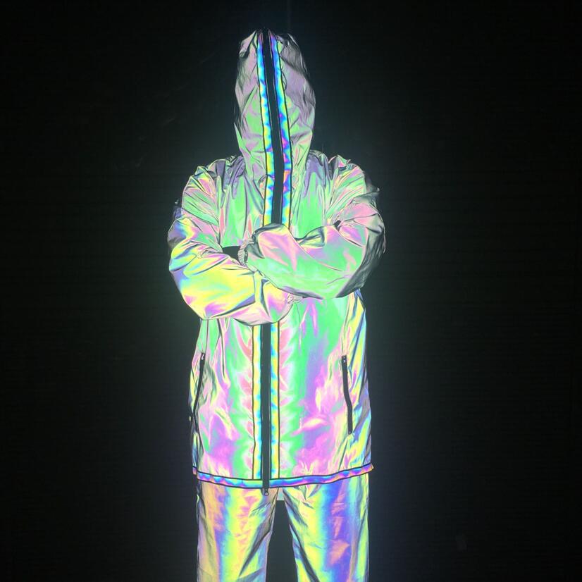 Amazon transfronteriza Moda media-longitud colorida gabardina reflectante frente corto espalda larga cremallera chaqueta colorida capa reflectante image 4