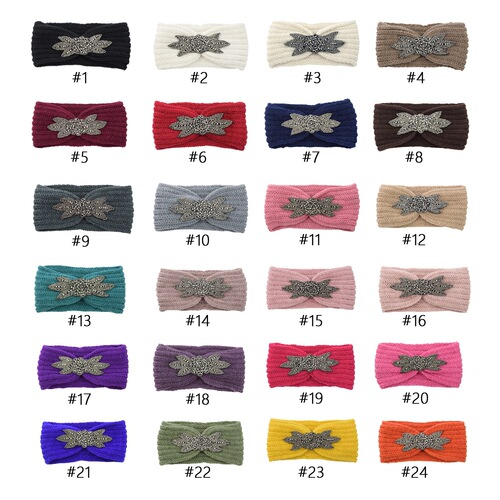 European and American diamond-encrusted six-leaf gemstone knitted wool headband sports headband headband handmade headband knitted warm hair accessories