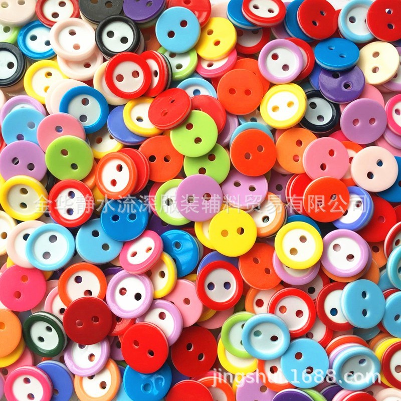 厂家现货批发双色树脂衬衫纽扣 儿童手工DIY画彩色两眼细边纽扣