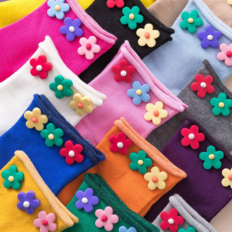 Cute summer knee socks flower-shaped, flowered, mid-length