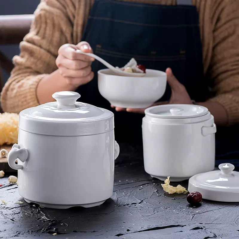 陶瓷隔水炖盅碗带盖双耳炖燕窝盅炖品店商用炖罐大小汤盅印制LOGO