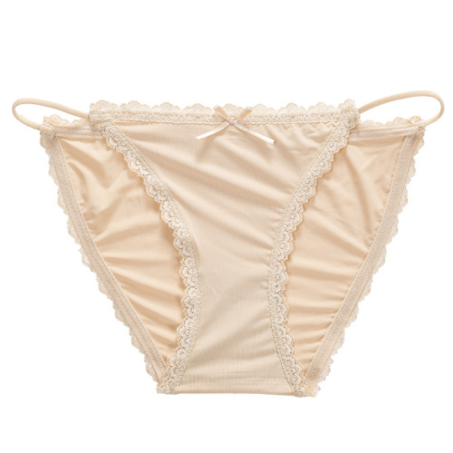 Seamless ice silk underwear for women, pure cotton crotch, ultra-thin, breathable, sexy lace trim, low-waist briefs, manufacturer wholesale