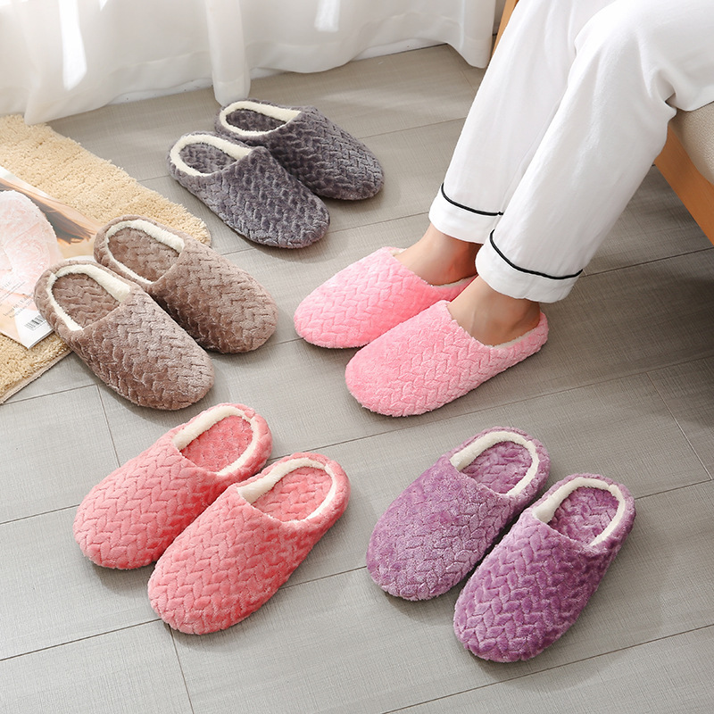 New Jacquard Japanese Soft Bottom Silent Suede Slippers Non-slip Wood Floor Indoor Cotton Slippers
