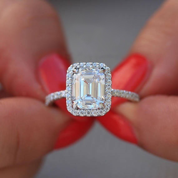 Sanjie wish Hot Sale New 3.5 karat Simulation Zircon Rectangular Princess Ring Fashion Engagement Ring
