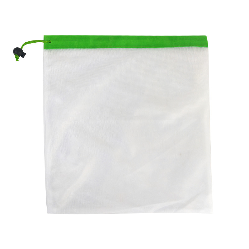 Amazon caliente-Venta de poliéster costura unilateral cordón bolsillo lavable fruta juguete almacenamiento bolsa de malla