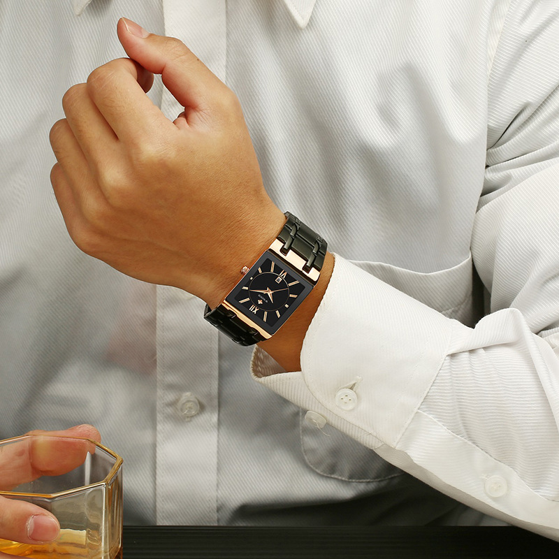 WWOOR Square Men's Casual Wristwatch Steel Band Quartz Watch Hand Date Electronic Watch Exquisite Small and 8858_voghion.com