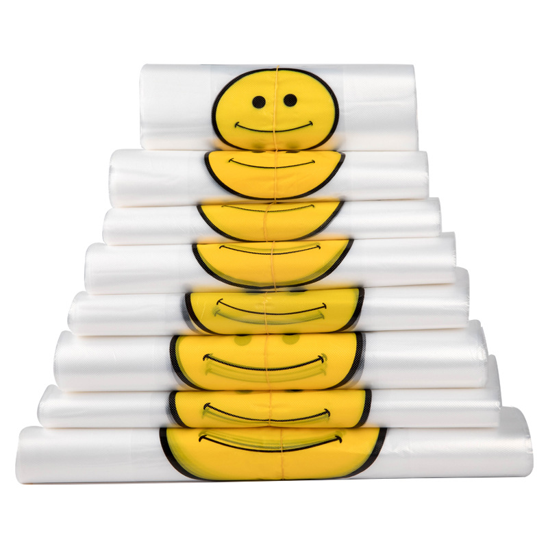 一次性透明笑脸塑料食品袋超市购物袋外卖打包袋子手提方便定胶袋