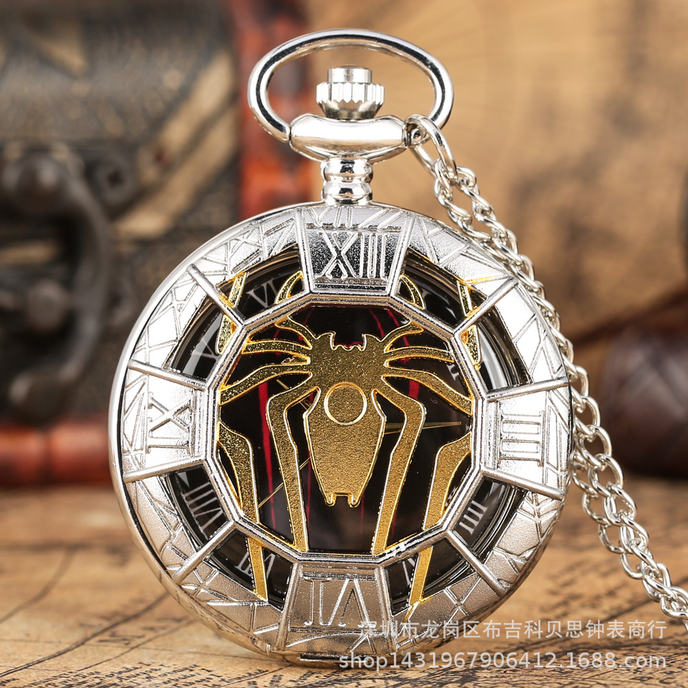 New Hot-Selling Large Hollow Spider Pattern Mesh Retro Large Pocket Watch Student Gift Pocket Watch