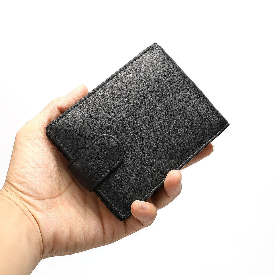 Ví nam da bò thật chống từ RFID dạng ngang nhiều ngăn đựng thẻ — Cà phê dầu, Màu đen, 8610 màu đen