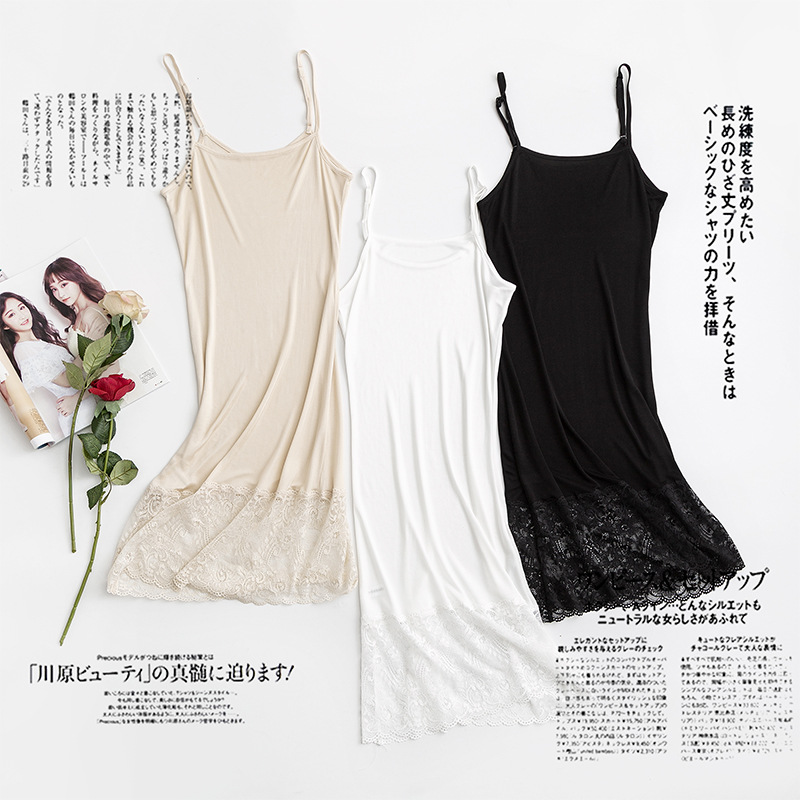 Tangge 섹시한 뽕나무 실크 니트 실크 레이스 슬립 스커트 스커트 베이스 스커트 원피스 Nightdress