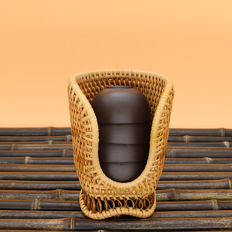 Venta directa de fábrica nuevo retro simple rattan titular de la pluma ratán titular de la taza de té de ratán de fondo redondo titular de la taza de té de ratán precio asequible image 4