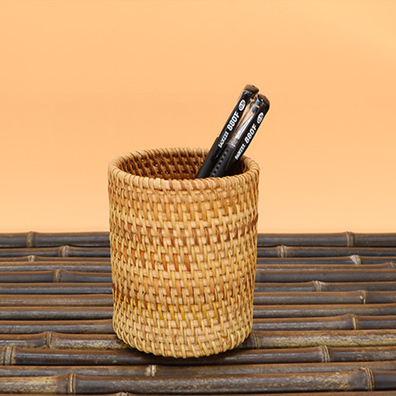 Venta directa de fábrica nuevo retro simple rattan titular de la pluma ratán titular de la taza de té de ratán de fondo redondo titular de la taza de té de ratán precio asequible image 1