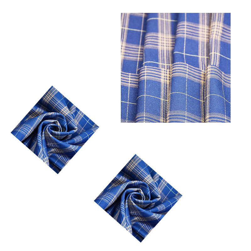 梭织涤粘弹力色织格子布 学生校服衬衫短裙面料 男士衬衫休闲面料