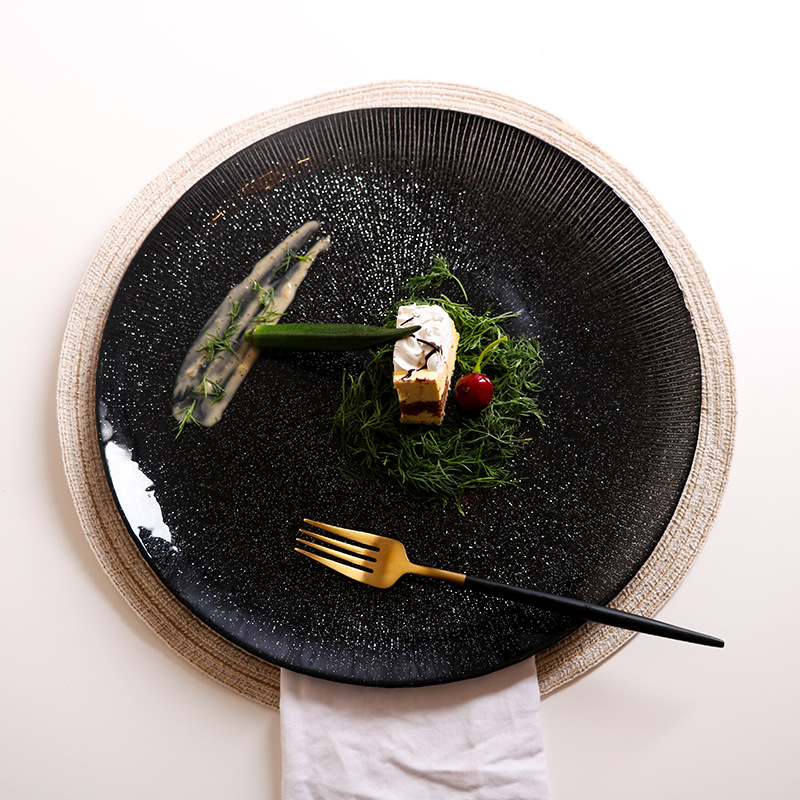 Black glass dinner plate