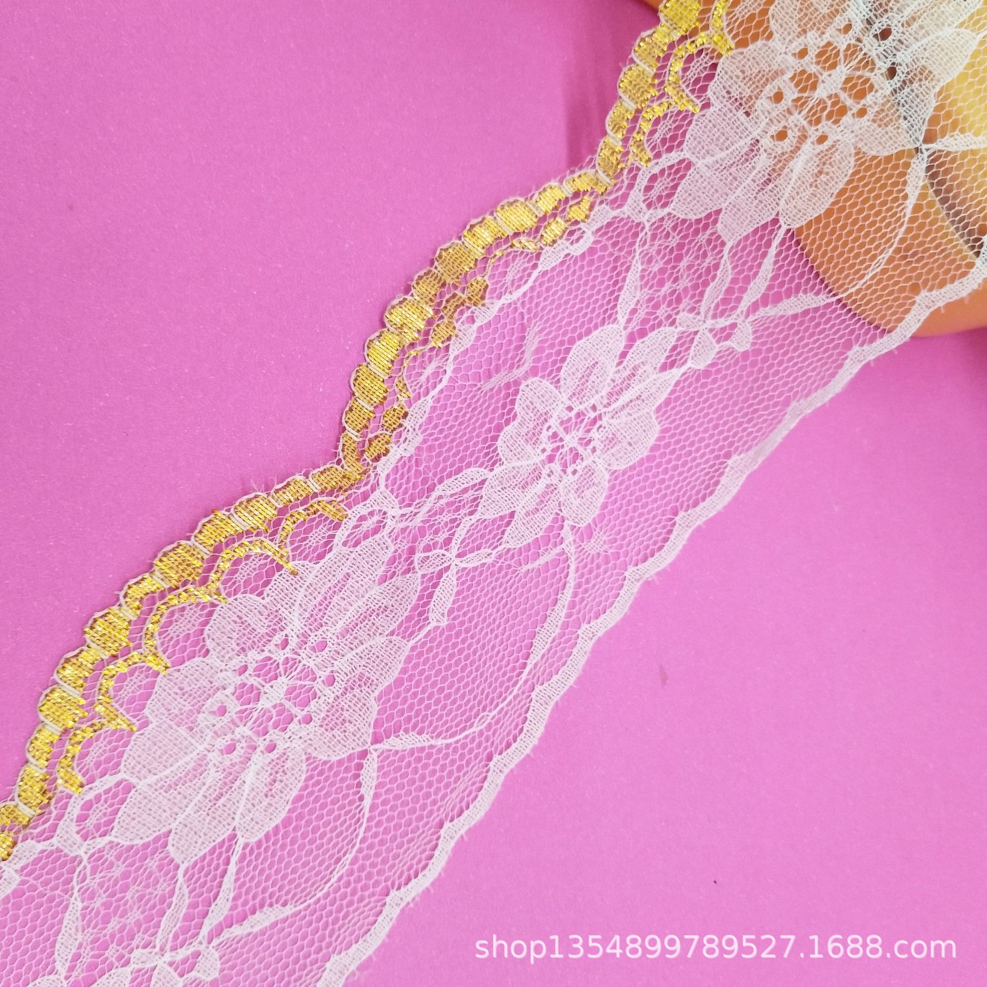 工厂批发无弹力金线6.2cm单波蕾丝花边裙摆花边玩具花边 金线花边