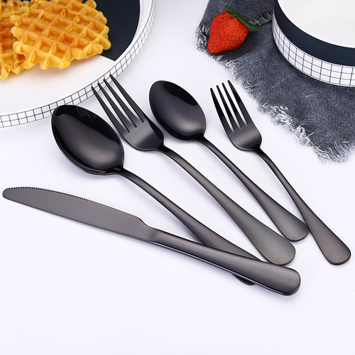 Amazon cross-border 20PC stainless steel knife, fork and spoon set Western tableware black and gold color steak knife, fork and spoon