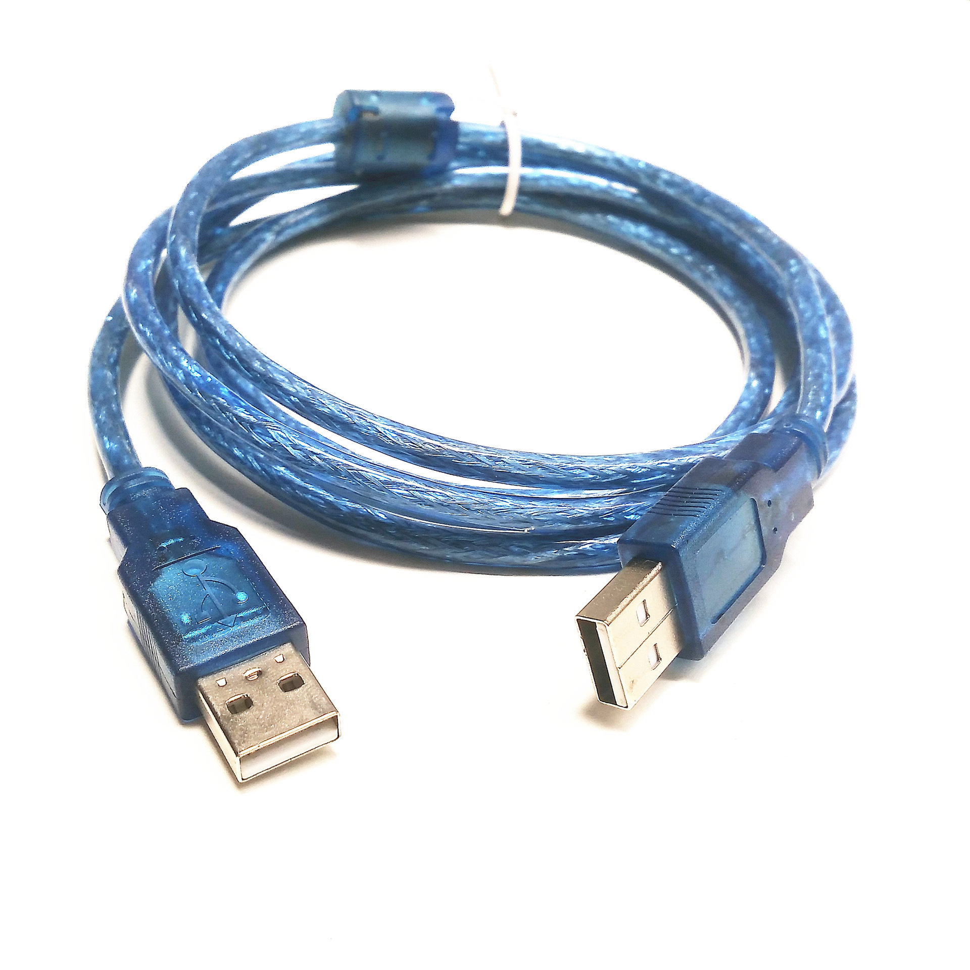 厂家直供 1.5米 蓝色USB公对公线 USB标准2.0数据线 铜芯 带磁环