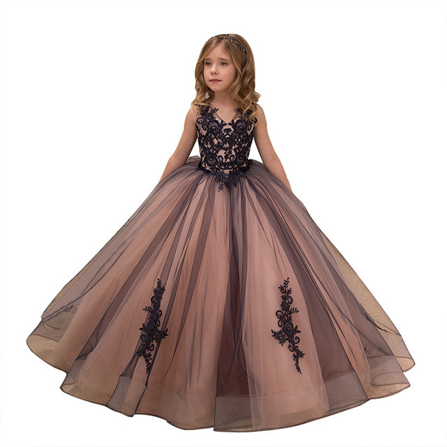 Girls' Princess Dress Lace Floral Floor Length Tutu Children's Piano Performance Costume Birthday Fashion Show Little Princess_voghion.com