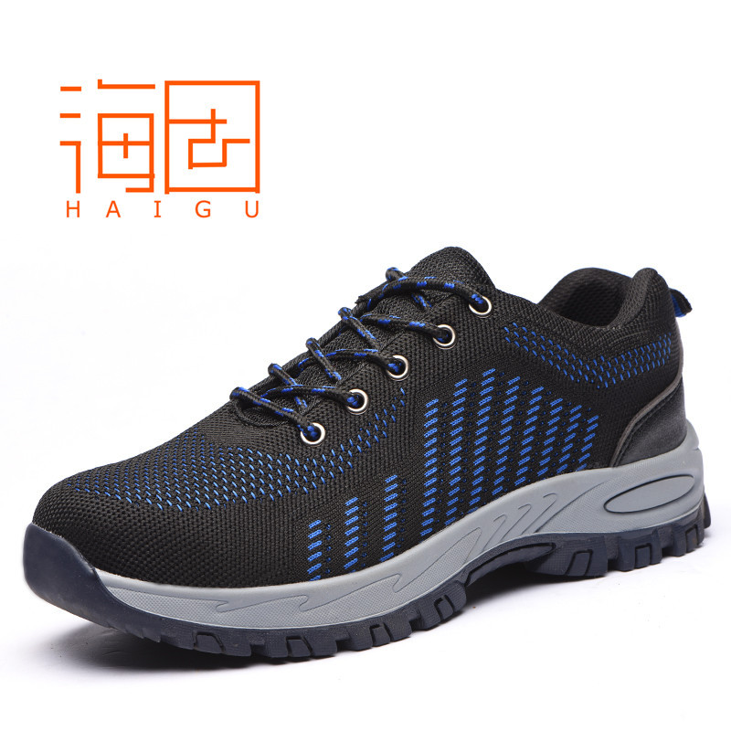 厂家透气劳保鞋防护鞋防砸防刺穿钢包头 飞织安全鞋工作鞋跨境