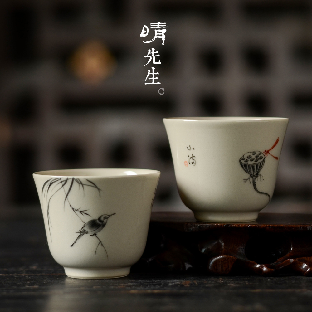 Jingdezhen 수제 찻잔 세라믹 차 세트 쿵푸 차 컵 단일 컵 마스터 컵 찻그릇 작은 찻잔 손으로 그린 차 시음 컵