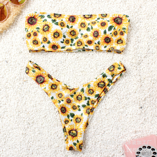 Cross-border new style swimsuit printed cactus multi-color sexy halter one-piece swimsuit women's European and American bikini set 