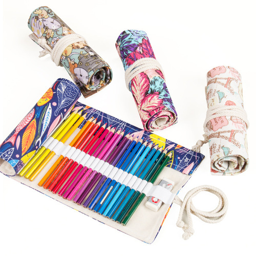 Stationery Large Capacity Pencil Bag Wholesale Cartoon Pencil Bold 48 Hole Canvas Pen Curtain Student High-Looking Color Pencil Bag