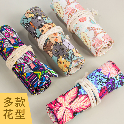 Stationery Large Capacity Pencil Bag Wholesale Cartoon Pencil Bold 48 Hole Canvas Pen Curtain Student High-Looking Color Pencil Bag