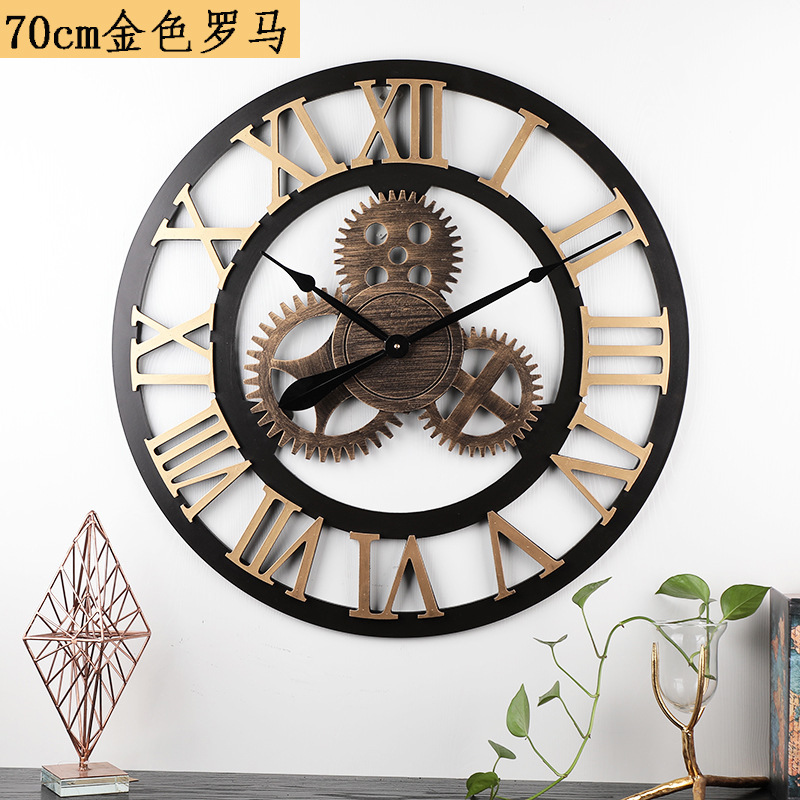 Reloj de pared mudo de madera de estilo industrial American Gear Reloj de pared Retro sala de estar comedor decoración creativa Reloj de pared