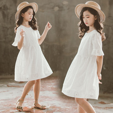 2022夏季新款韩版女童白色连衣裙中大童儿童棉质刺绣蛋糕娃娃裙子