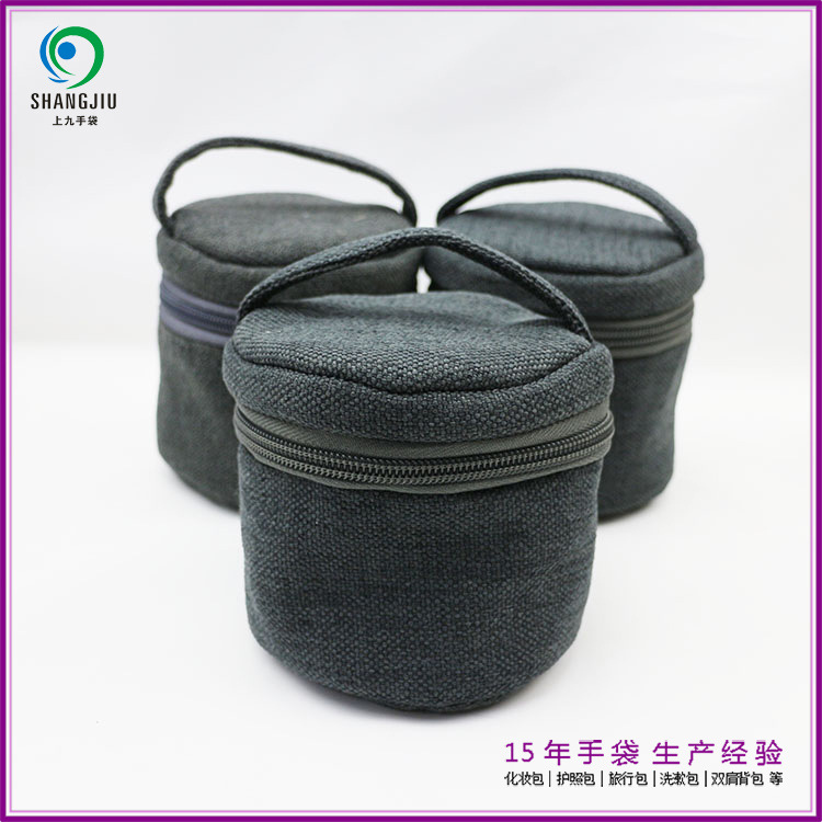 深圳工厂高品质棉麻茶具包 手提圆筒布包收纳棉布包 logo