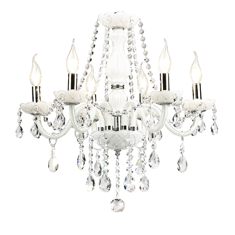 Lámpara de araña de estilo europeo sala de estar lámpara de cristal blanco dormitorio comedor lámpara Simple moderno estudio en el hogar lámparas de iluminación de velas