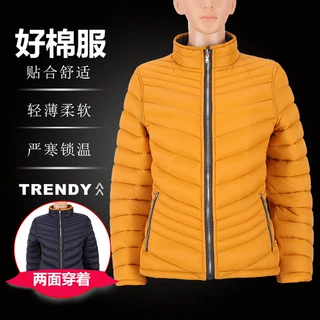 两面穿棉衣女短款时尚仿羽绒服保暖修身棉服连帽冬季外套批量定制