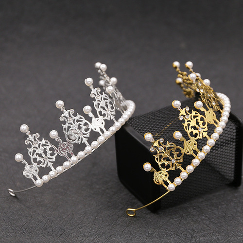 Korean bridal jewelry children's crown highlight pearl cake crown baking decoration headdress one piece drop shipping