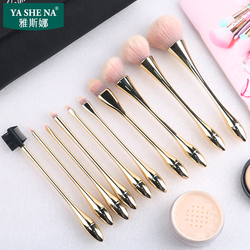 Juego de Brochas de Maquillaje de 10 Piezas de Plástico y Fibra Sintética para Maquillaje
