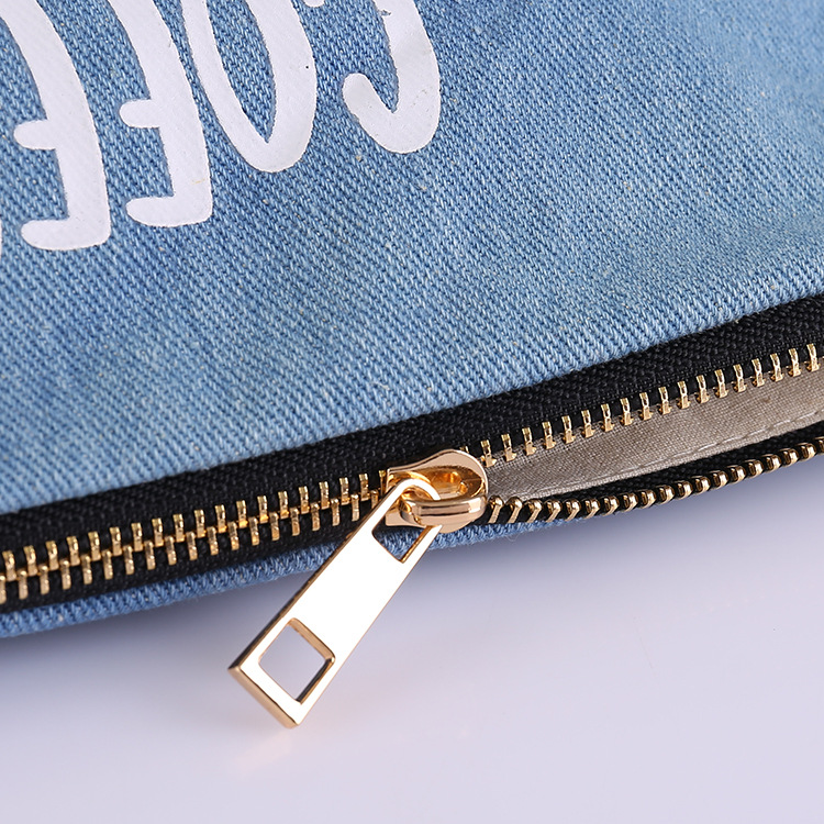 Bolso de mano con cremallera de mezclilla transfronterizo, cambio de estudiante, regalo de almacenamiento, publicidad, compras, bolso de lona, logo impreso