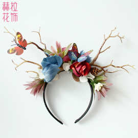 热卖复古风鹿角发箍麋鹿表演装扮圣诞派对头饰万圣节批发造型宽边