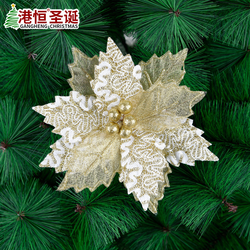 20cm simulación oro Navidad flor 25cm bronceado franela malla flor Navidad árbol arreglo DIY decorativo flor falsa