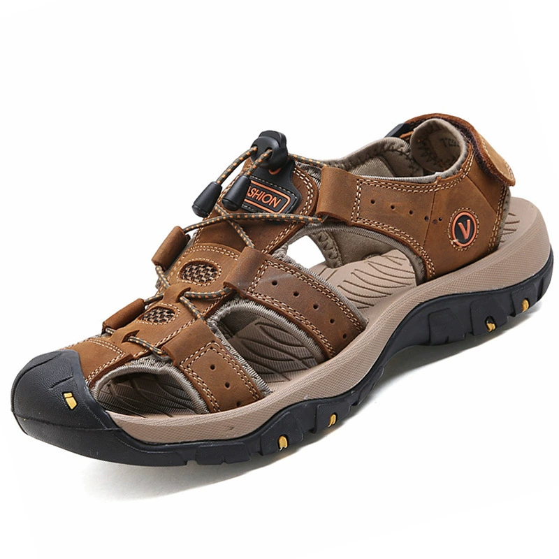 Летняя новая голова из кожи воловья голова пляжная обувь мужская обувь на открытом воздухе нескользящая повседневная обувь мужская сандалия кожаная обувь