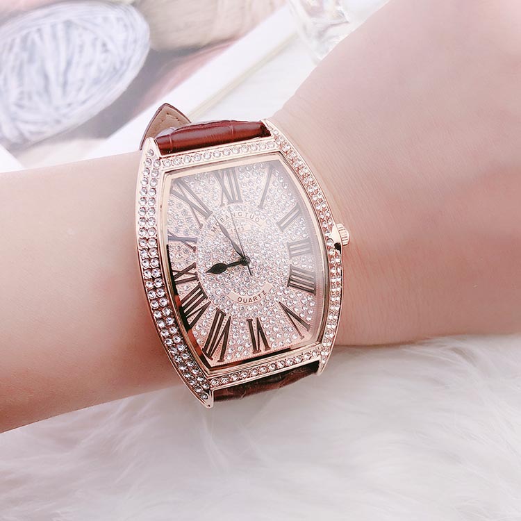 watch Internet celebrity style diamond-embedded bucket watch men's luxury IP rose gold Roman belt quartz watch